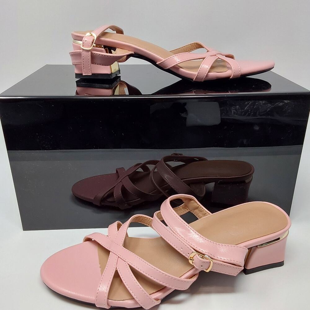 Women's Pink Strappy Low Block Heel Sandals Ankle Strap Dress Shoes EU 37 US 6.5